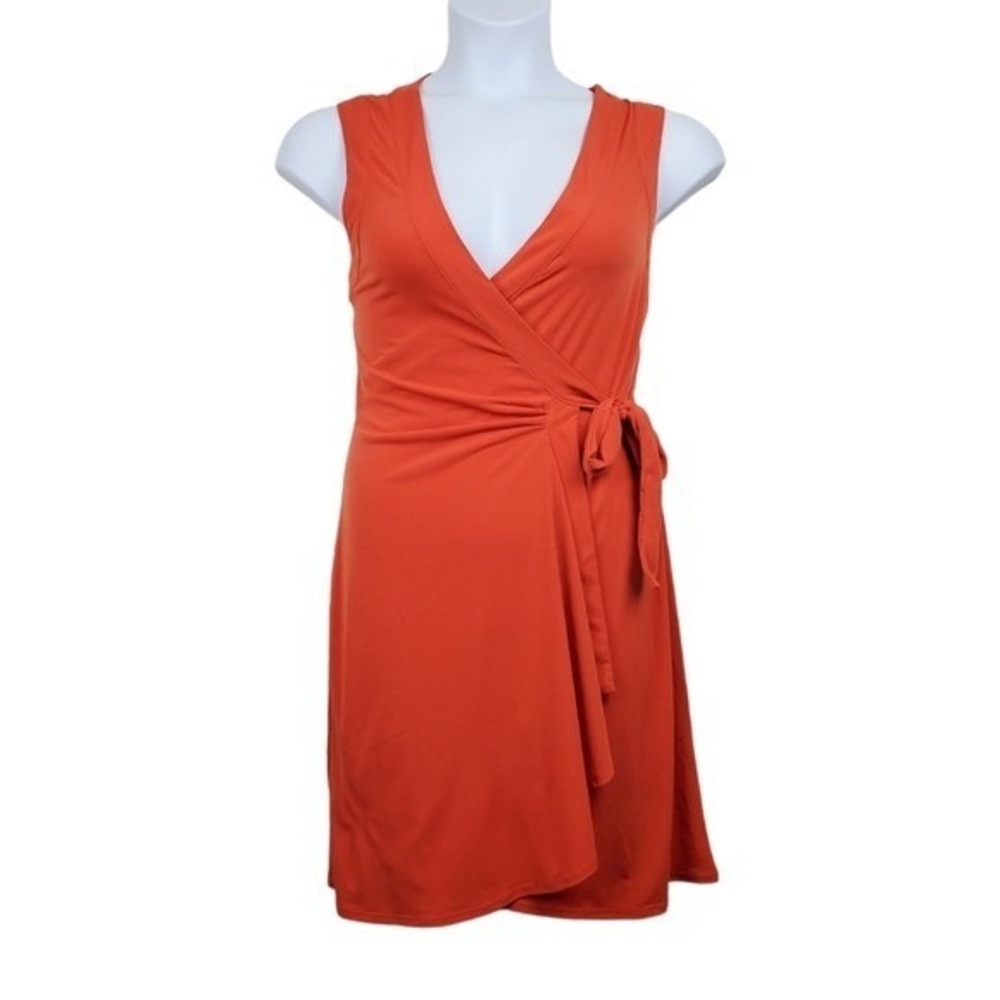 BCBGMaxAzria Womens Sleeveless Orange V-Neck Wrap Mini Dress Size M NWT
